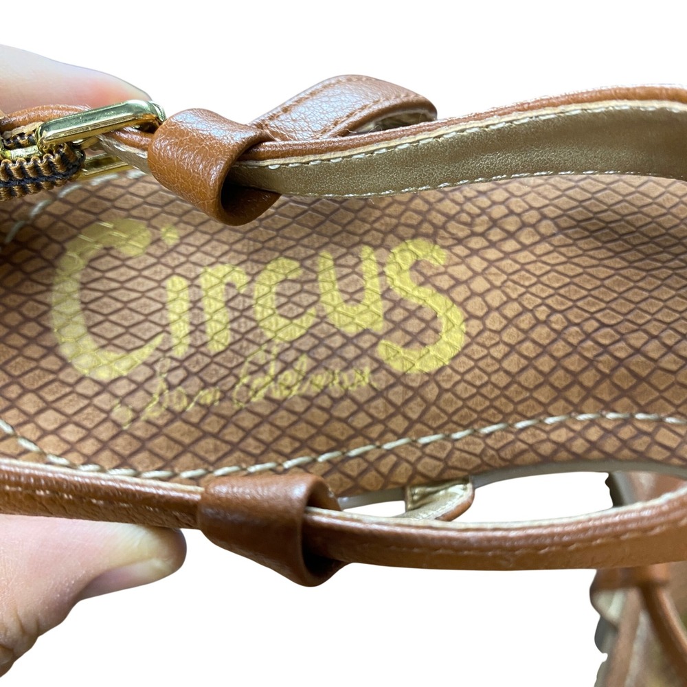 Circus by Sam Edelman Women Tan T-Strap Thong Sandal Buckle Ankle Strap Flat 7.5 - Picture 10 of 13